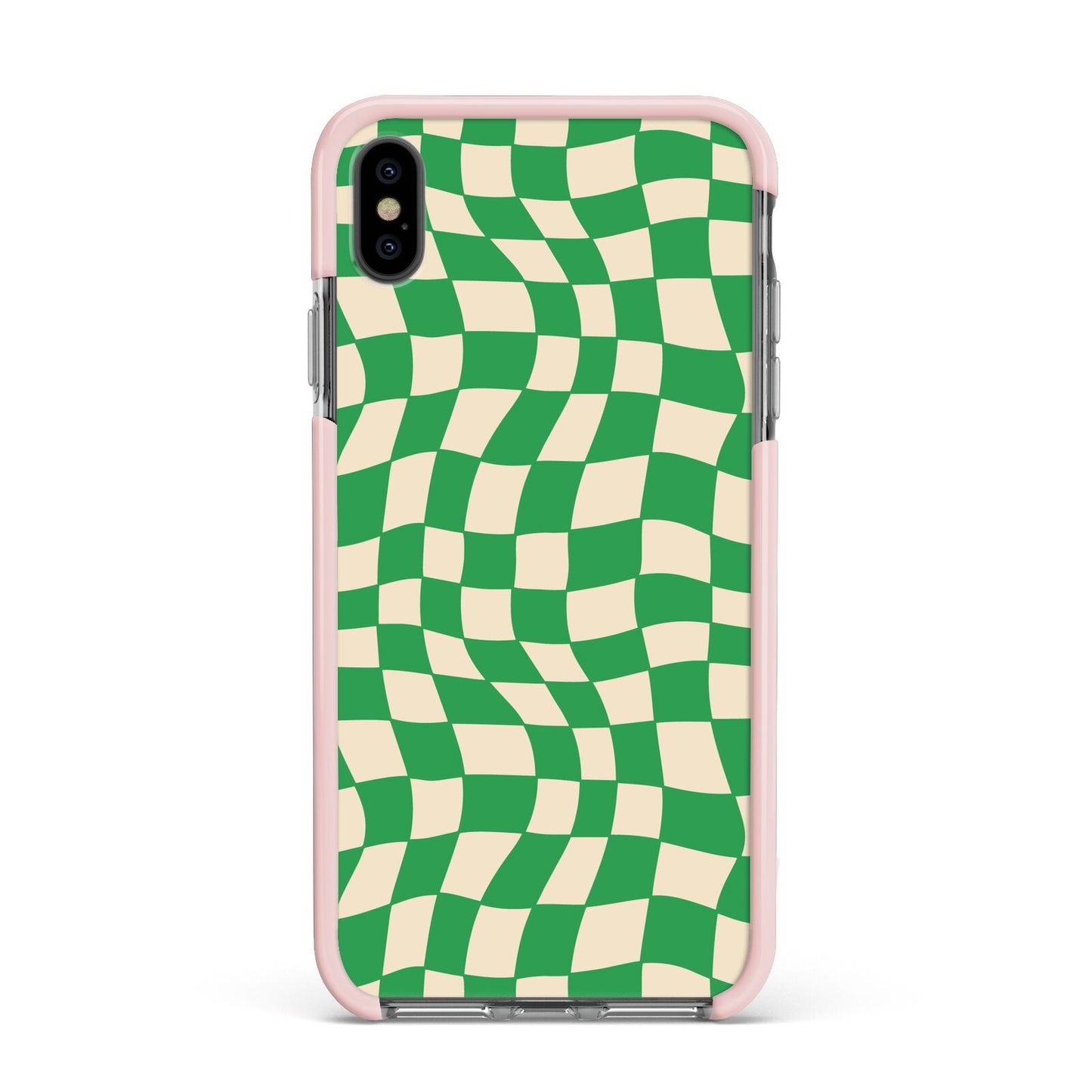 Green Check Apple iPhone Xs Max Impact Case Pink Edge on Black Phone