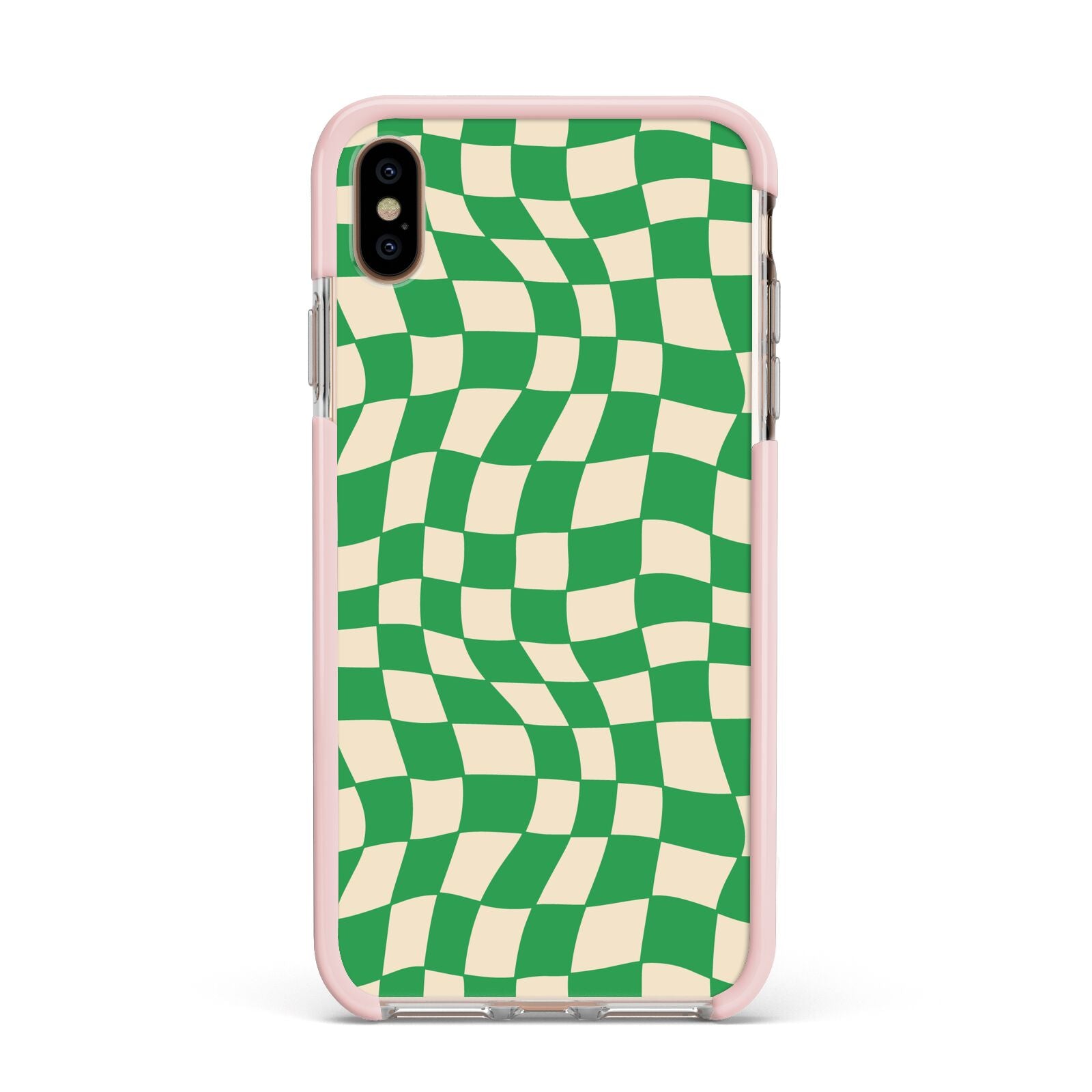 Green Check Apple iPhone Xs Max Impact Case Pink Edge on Gold Phone
