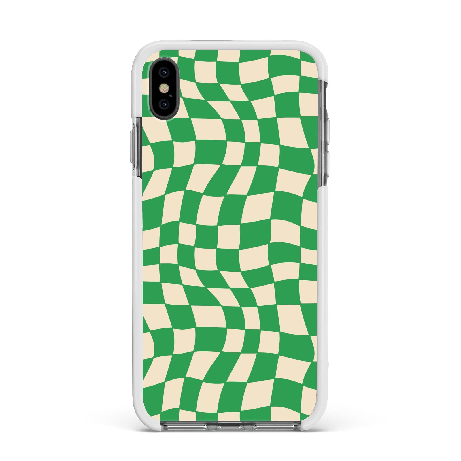 Green Check Apple iPhone Xs Max Impact Case White Edge on Black Phone