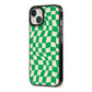 Green Check iPhone 13 Black Impact Case Side Angle on Silver phone