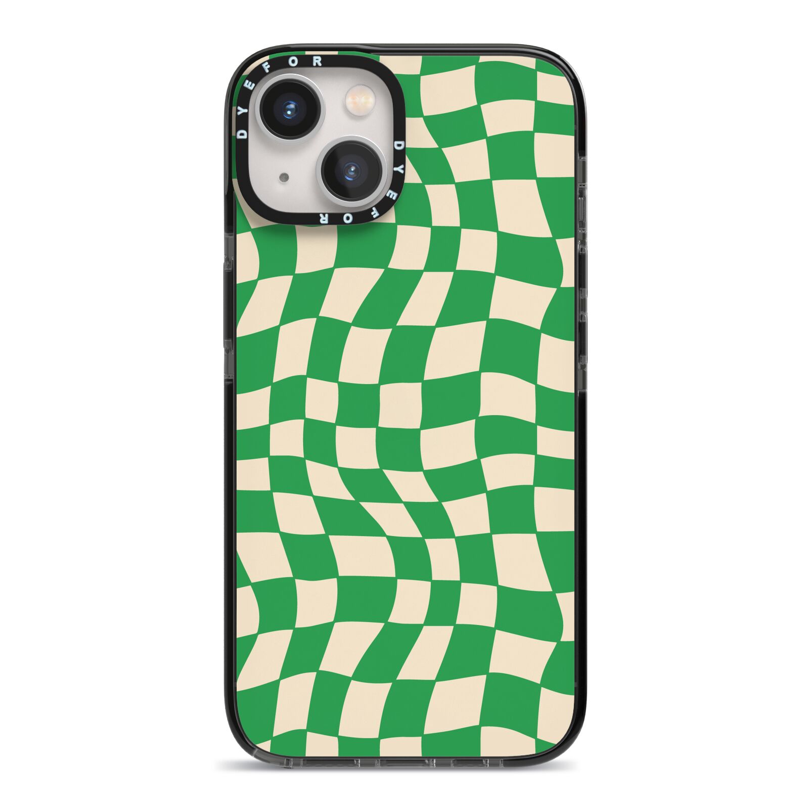 Green Check iPhone 13 Black Impact Case on Silver phone