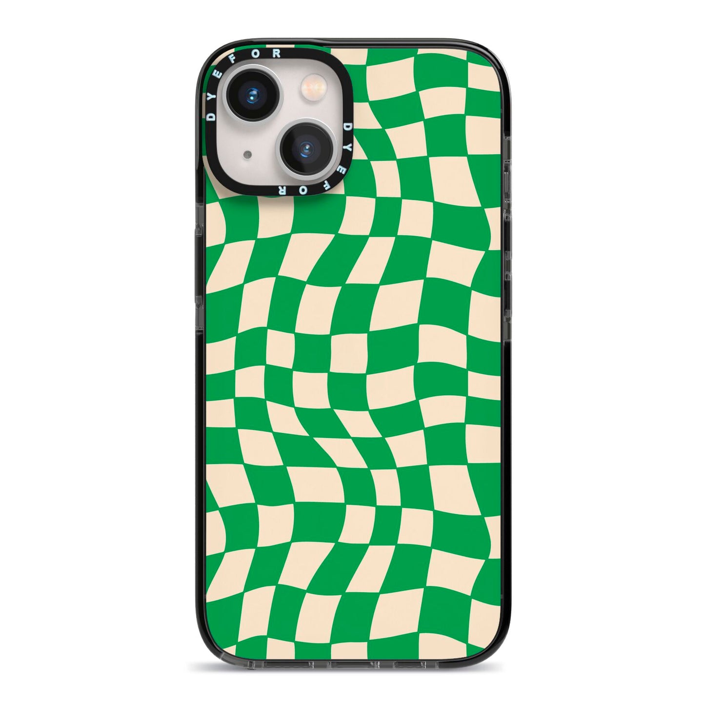 Green Check iPhone 13 Black Impact Case on Silver phone