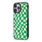 Green Check iPhone 13 Pro Max Black Impact Case Side Angle on Silver phone