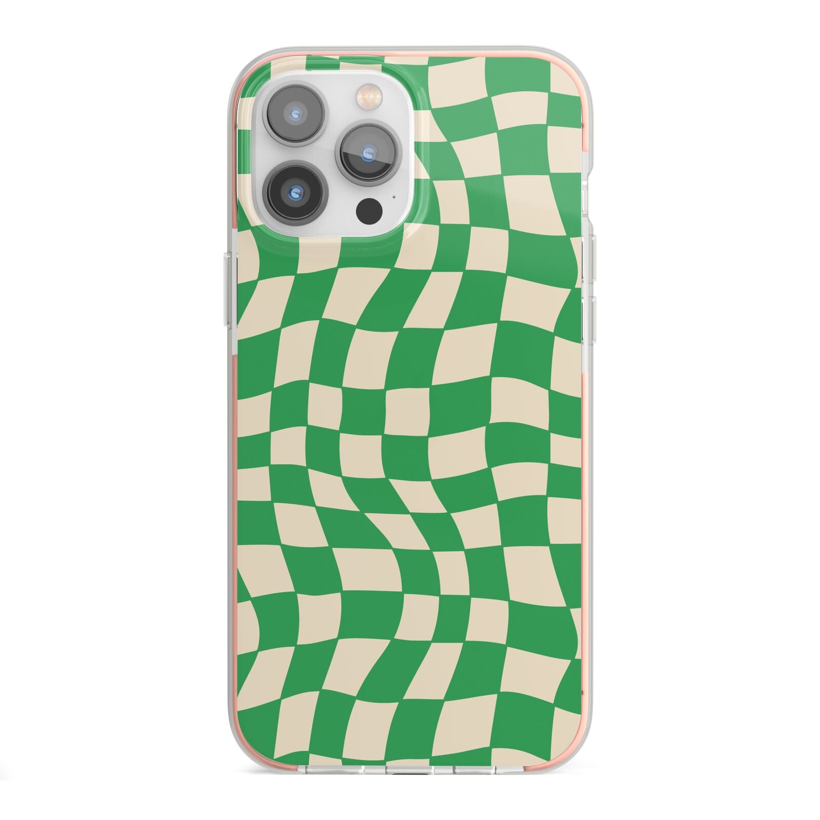 Green Check iPhone 13 Pro Max TPU Impact Case with Pink Edges