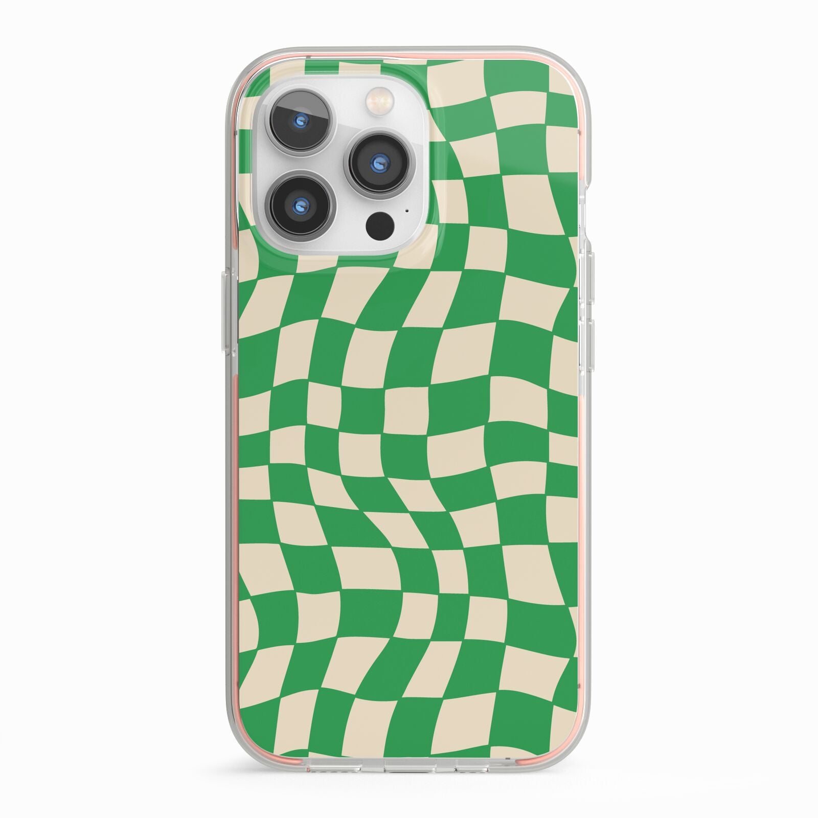 Green Check iPhone 13 Pro TPU Impact Case with Pink Edges
