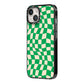 Green Check iPhone 14 Black Impact Case Side Angle on Silver phone