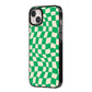Green Check iPhone 14 Plus Black Impact Case Side Angle on Silver phone