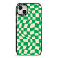 Green Check iPhone 14 Plus Black Impact Case on Silver phone