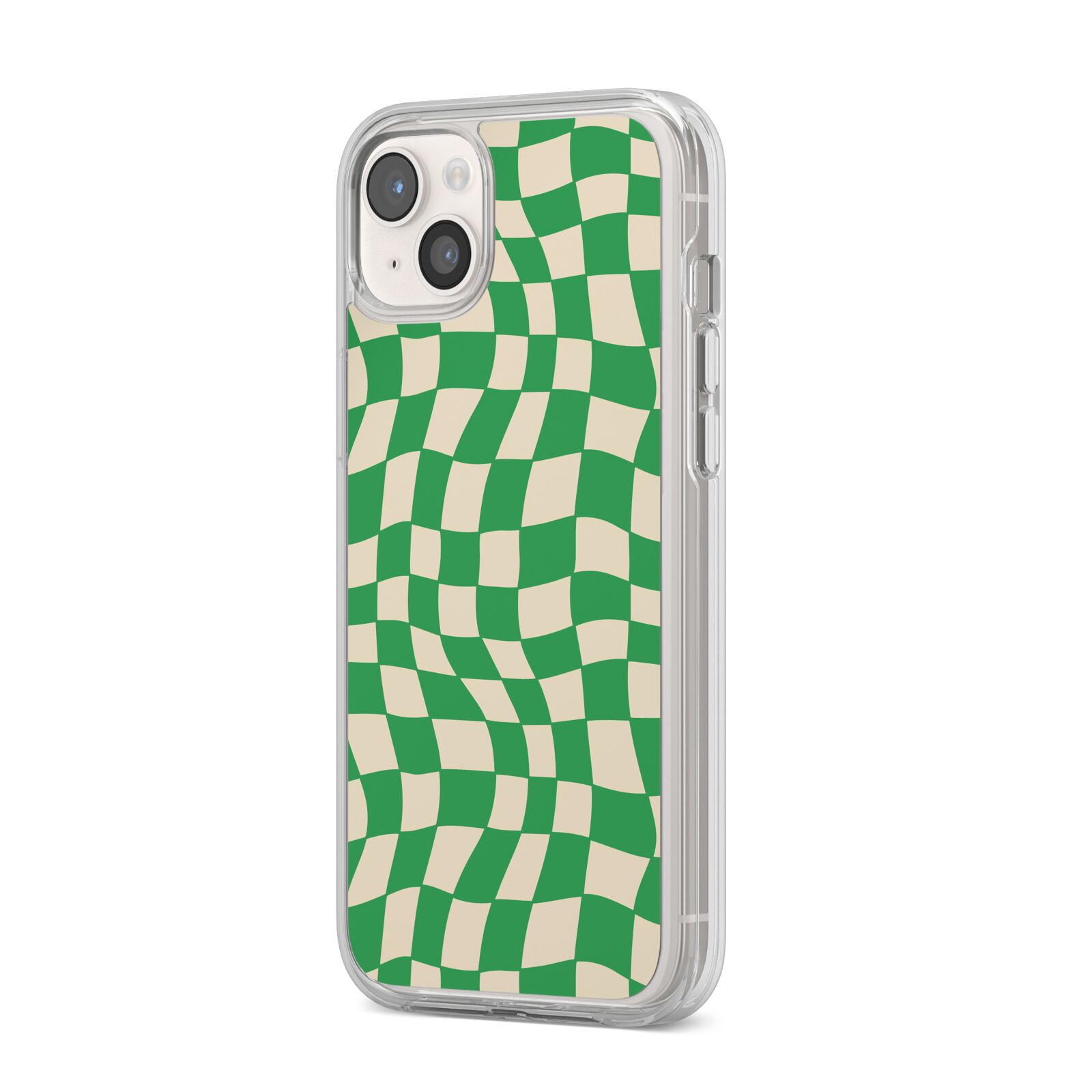 Green Check iPhone 14 Plus Clear Tough Case Starlight Angled Image