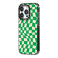 Green Check iPhone 14 Pro Black Impact Case Side Angle on Silver phone