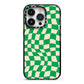 Green Check iPhone 14 Pro Black Impact Case on Silver phone