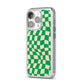 Green Check iPhone 14 Pro Clear Tough Case Silver Angled Image