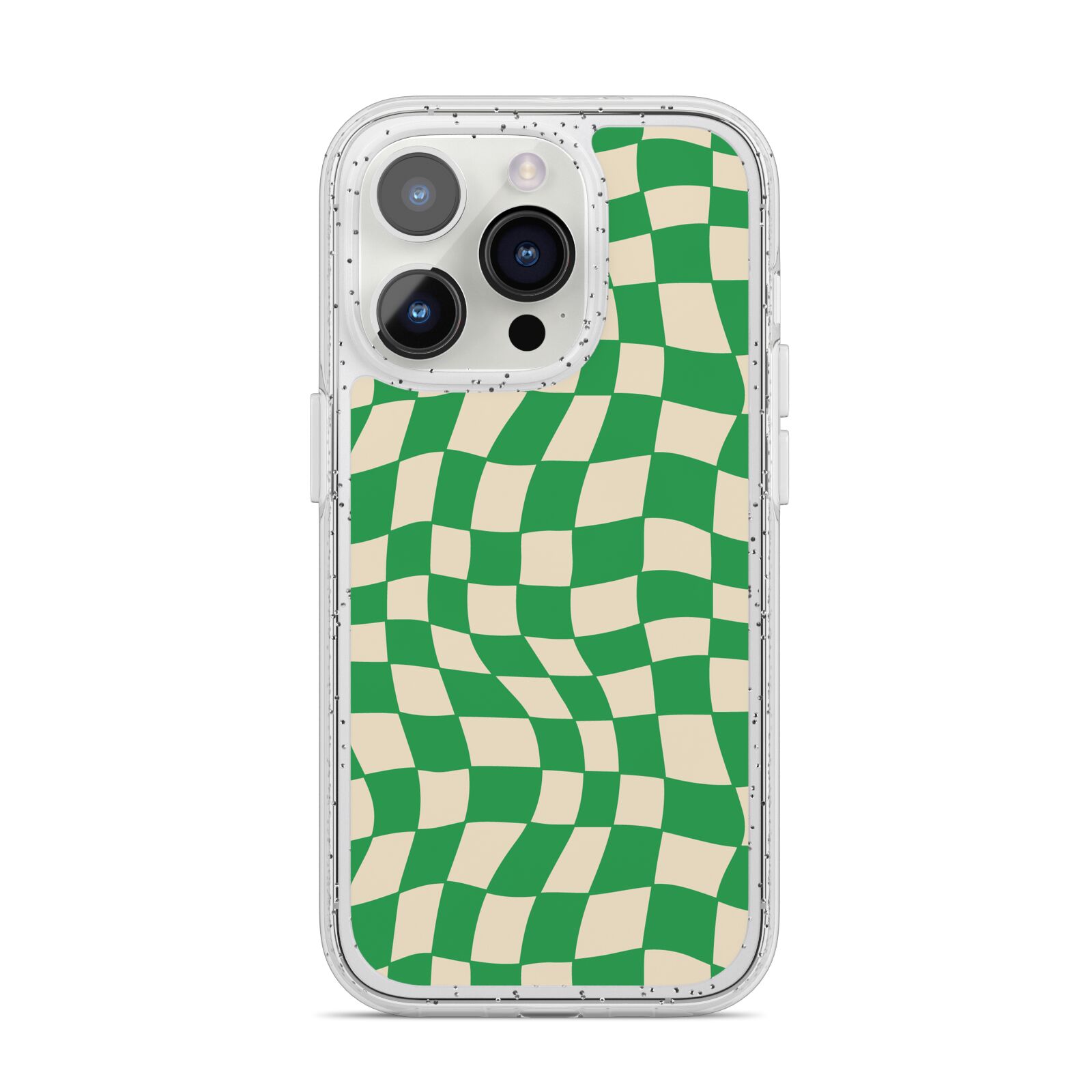 Green Check iPhone 14 Pro Glitter Tough Case Silver