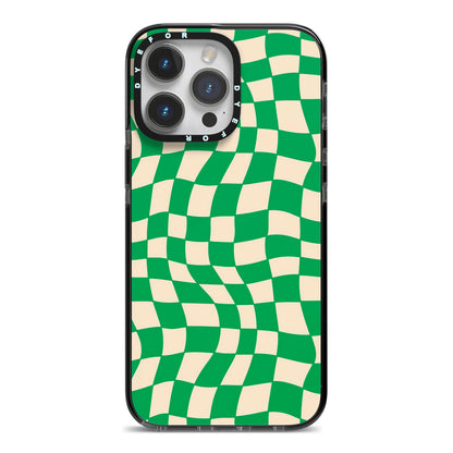 Green Check iPhone 14 Pro Max Black Impact Case on Silver phone