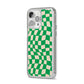 Green Check iPhone 14 Pro Max Clear Tough Case Silver Angled Image