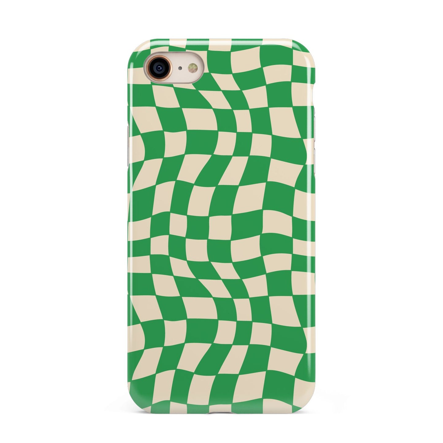 Green Check iPhone 8 3D Tough Case on Gold Phone