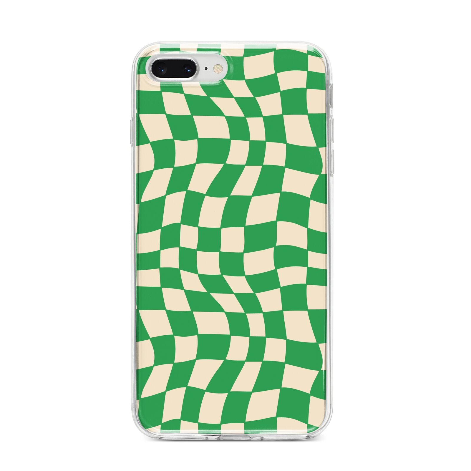 Green Check iPhone 8 Plus Bumper Case on Silver iPhone