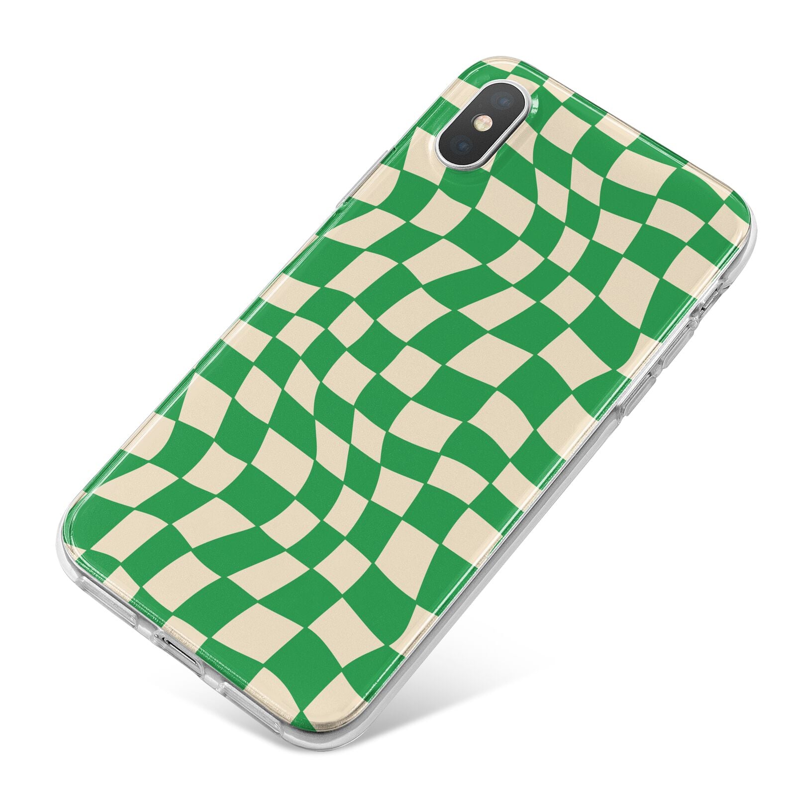 Green Check iPhone X Bumper Case on Silver iPhone