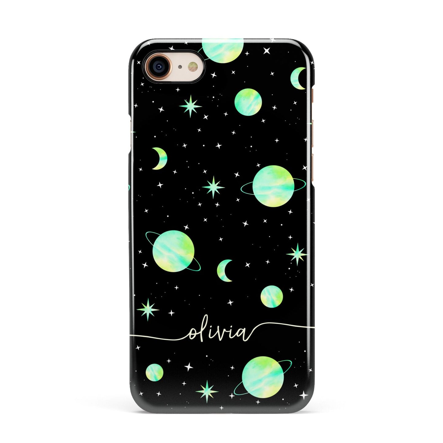 Green Galaxy Personalised Name Apple iPhone 7 8 3D Snap Case