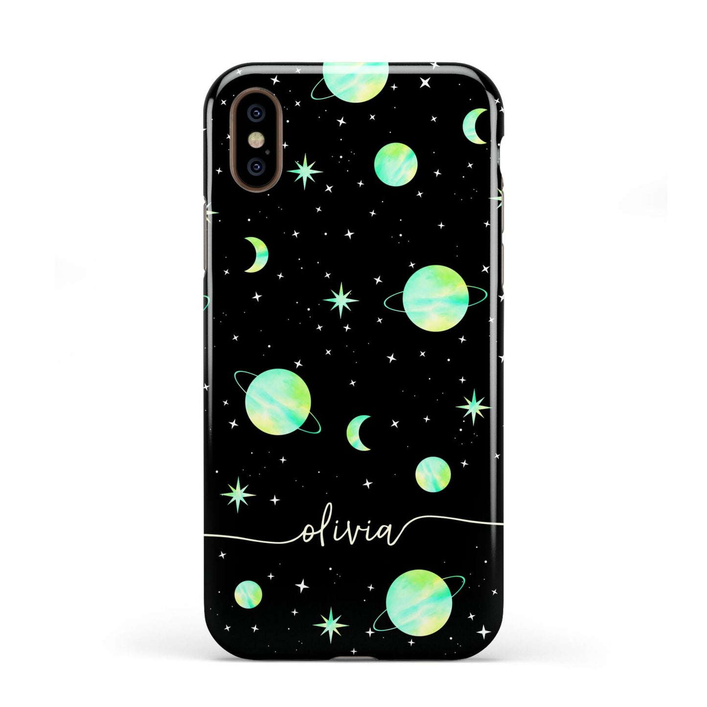 Green Galaxy Personalised Name Apple iPhone XS 3D Tough