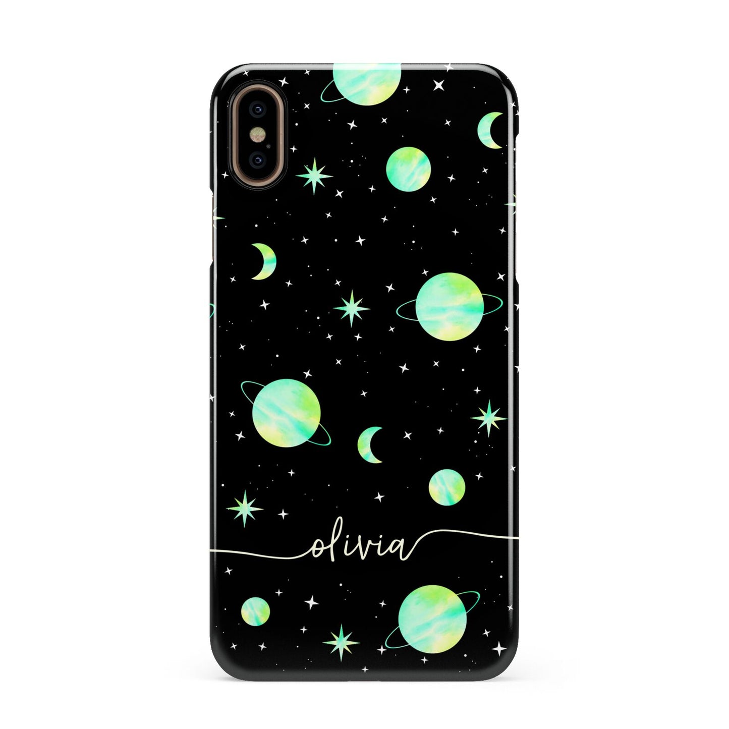 Green Galaxy Personalised Name Apple iPhone Xs Max 3D Snap Case
