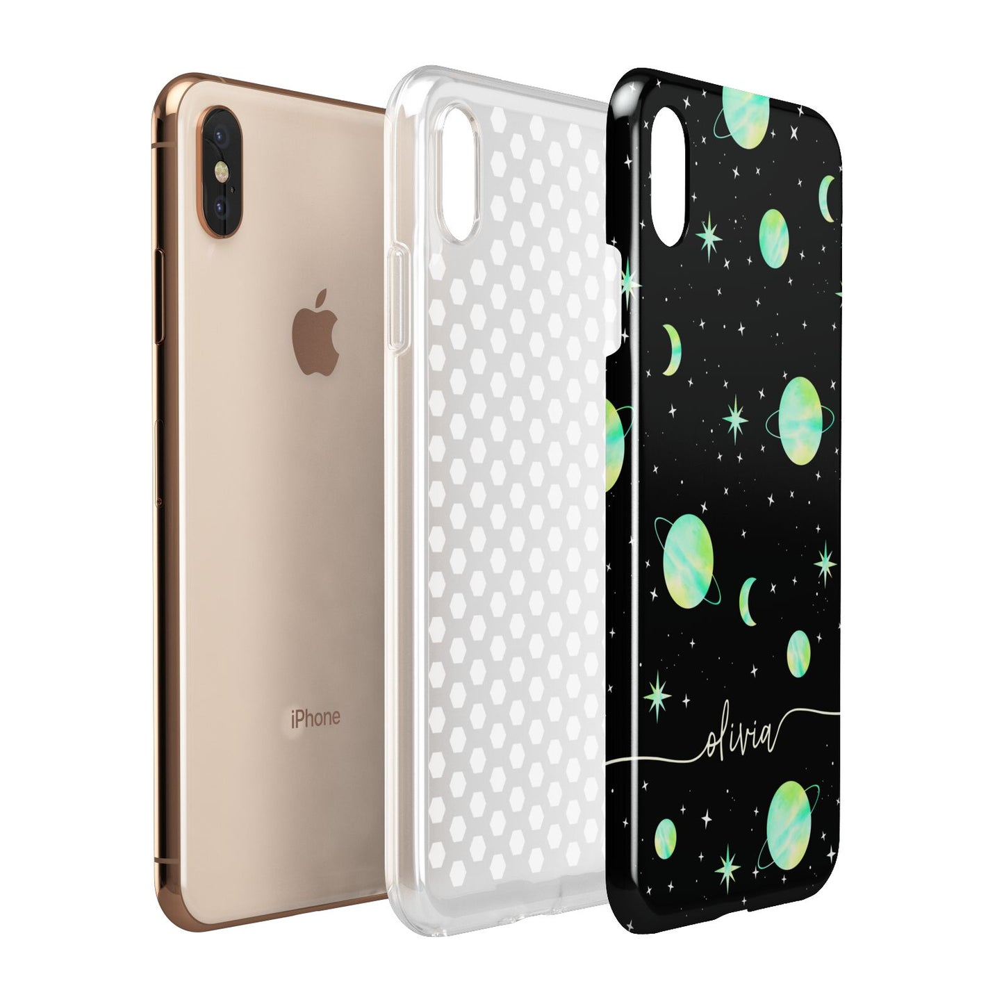 Green Galaxy Personalised Name Apple iPhone Xs Max 3D Tough Case Expanded View