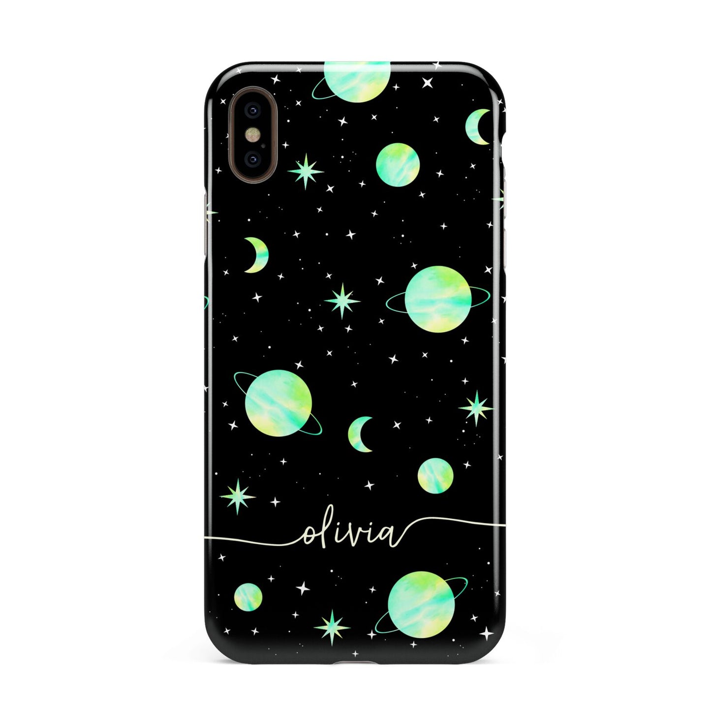 Green Galaxy Personalised Name Apple iPhone Xs Max 3D Tough Case
