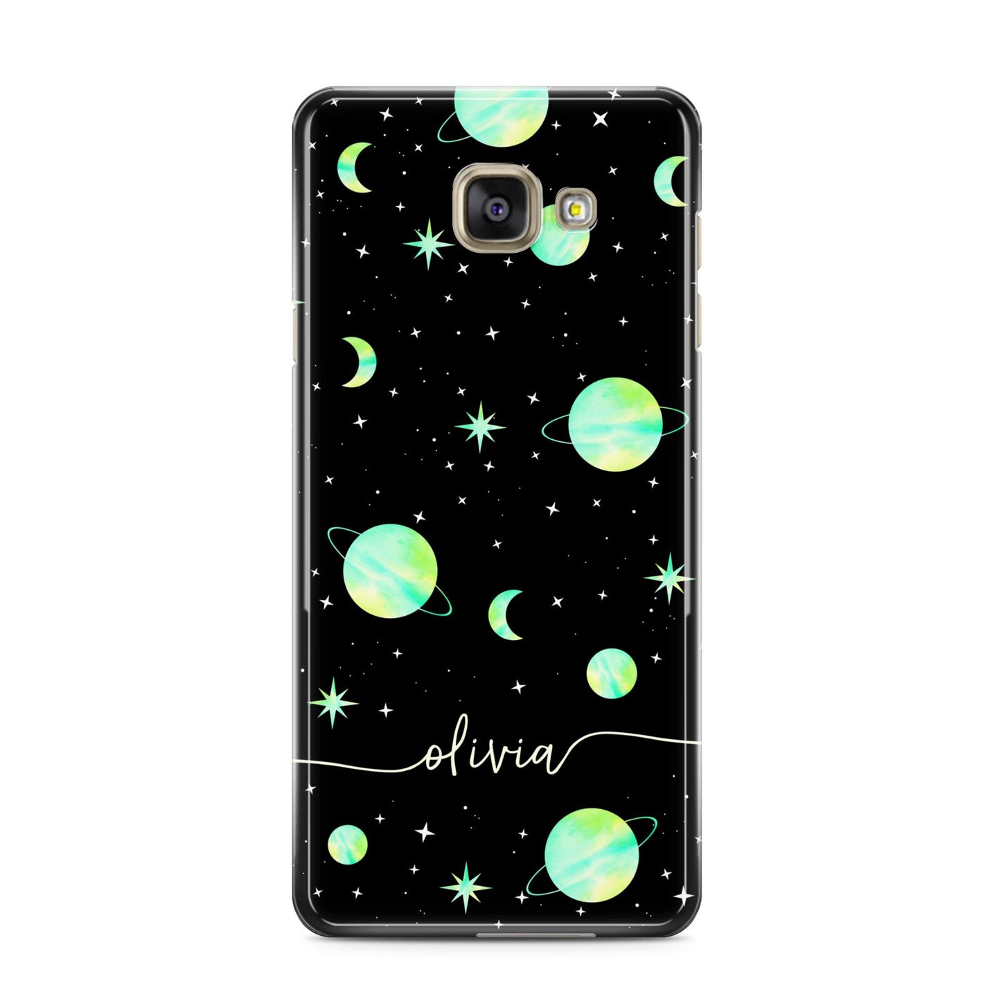 Green Galaxy Personalised Name Samsung Galaxy A3 2016 Case on gold phone