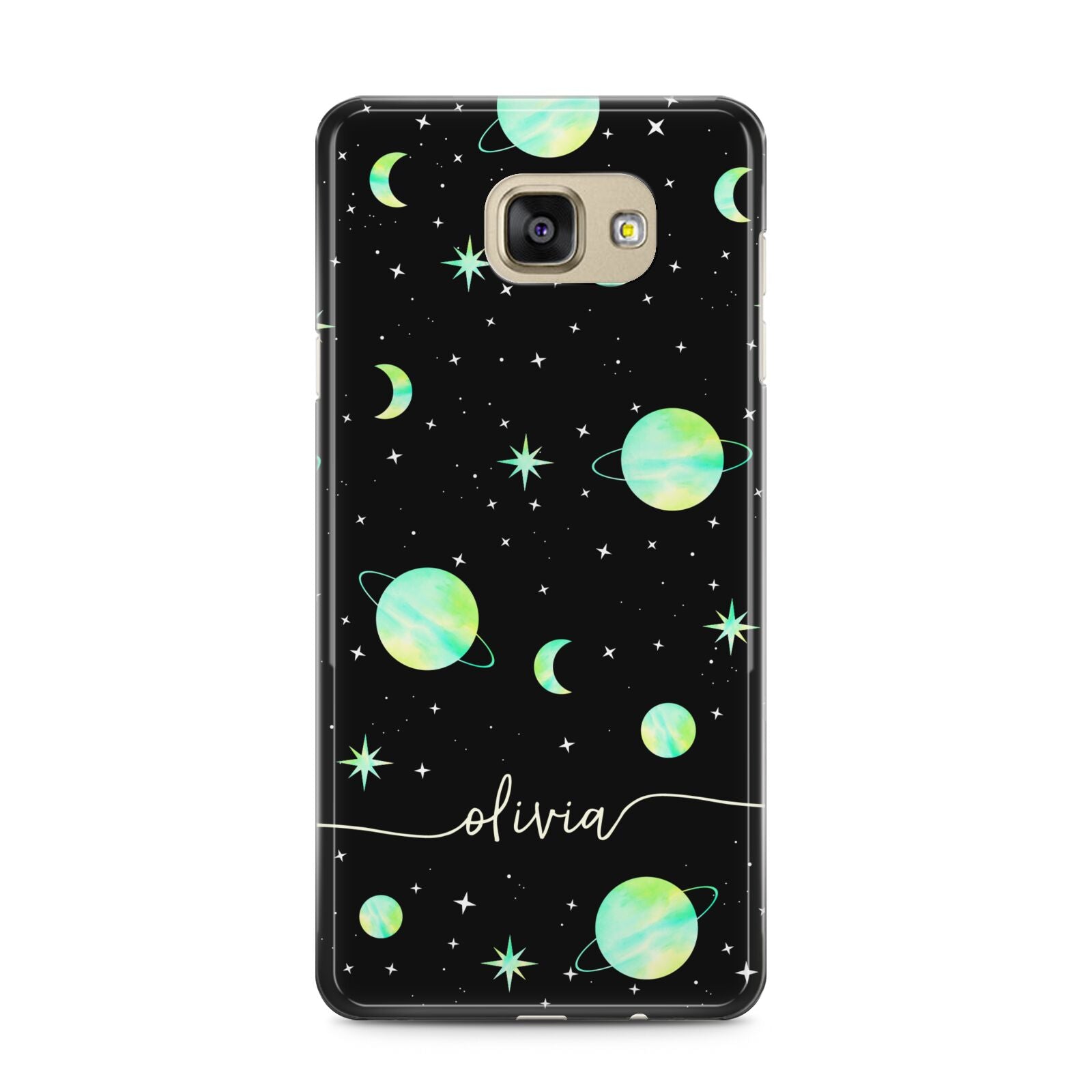 Green Galaxy Personalised Name Samsung Galaxy A5 2016 Case on gold phone