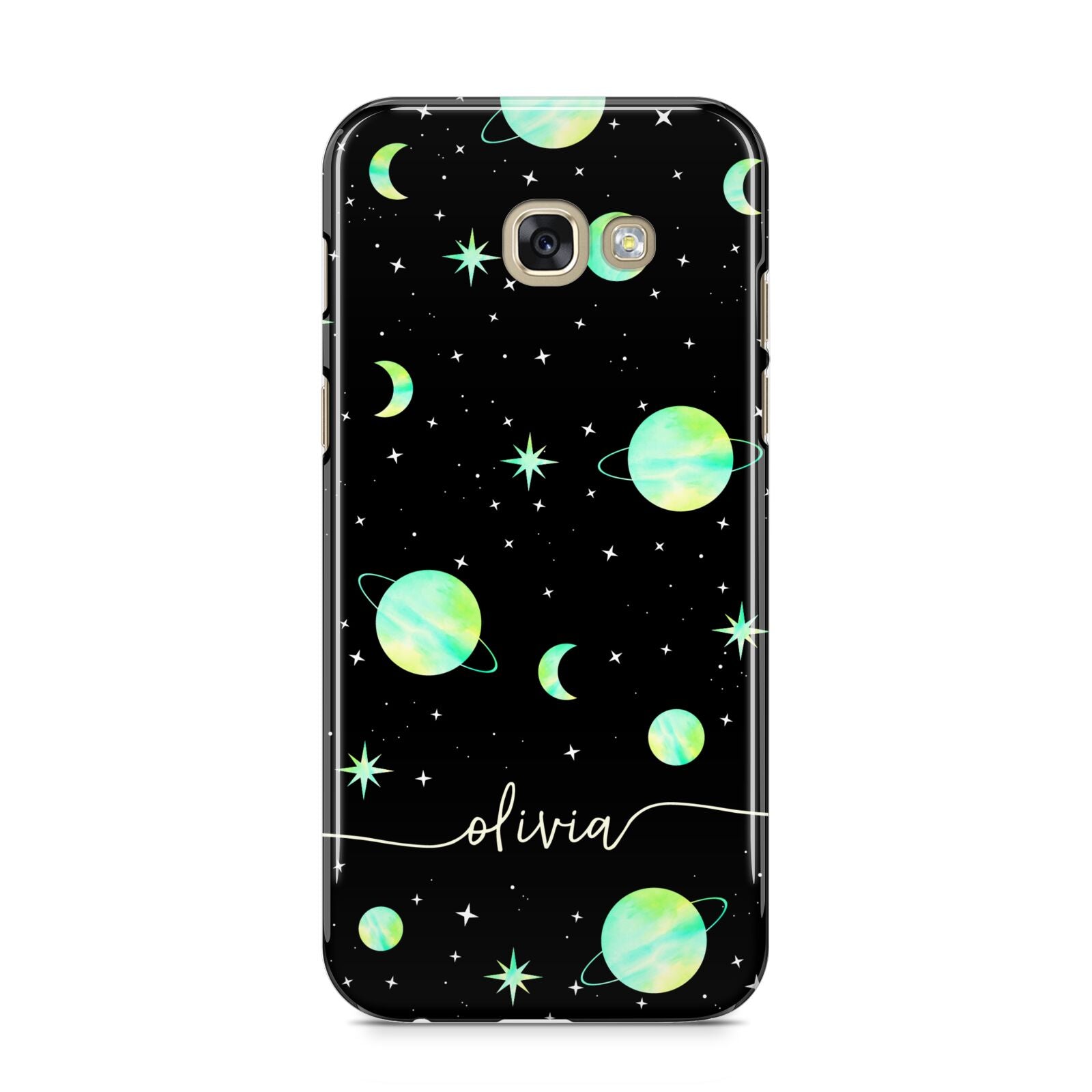 Green Galaxy Personalised Name Samsung Galaxy A5 2017 Case on gold phone