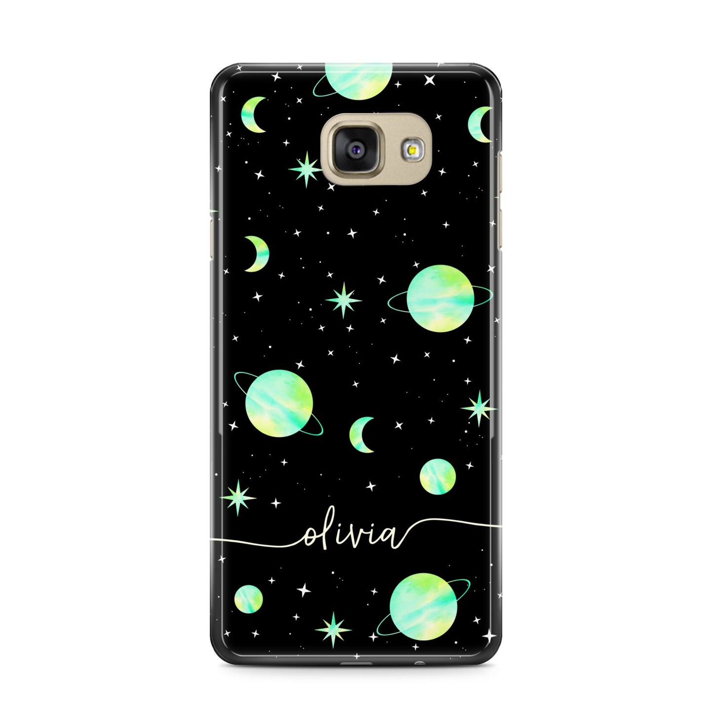 Green Galaxy Personalised Name Samsung Galaxy A7 2016 Case on gold phone