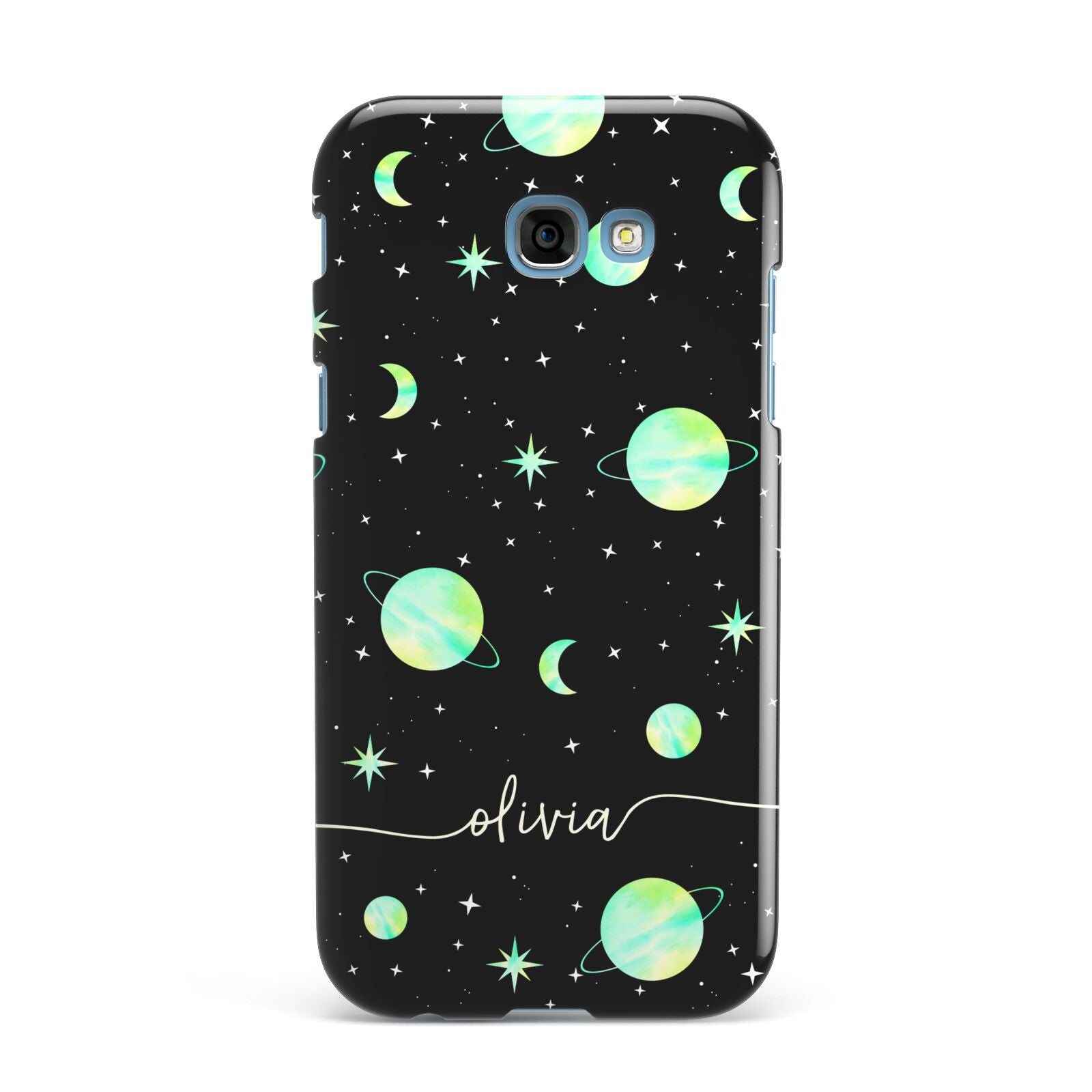 Green Galaxy Personalised Name Samsung Galaxy A7 2017 Case