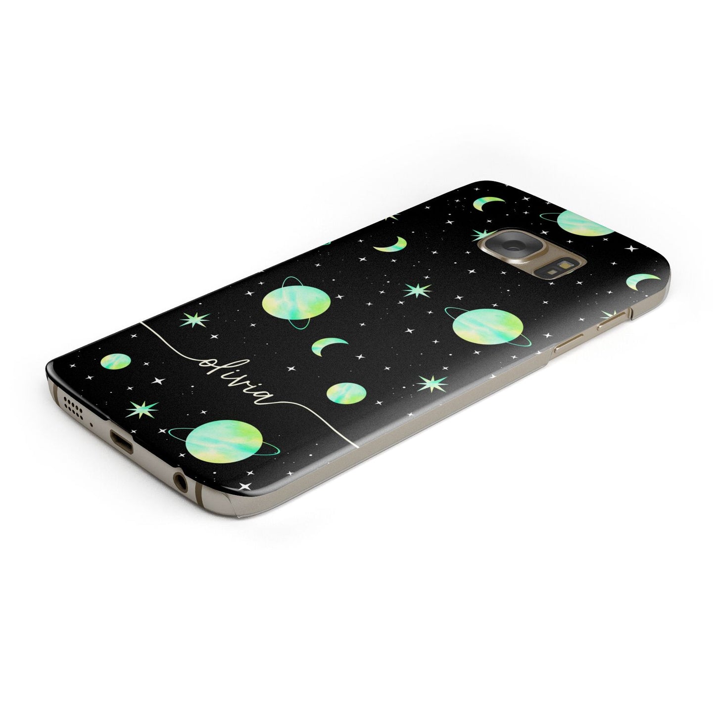 Green Galaxy Personalised Name Samsung Galaxy Case Bottom Cutout