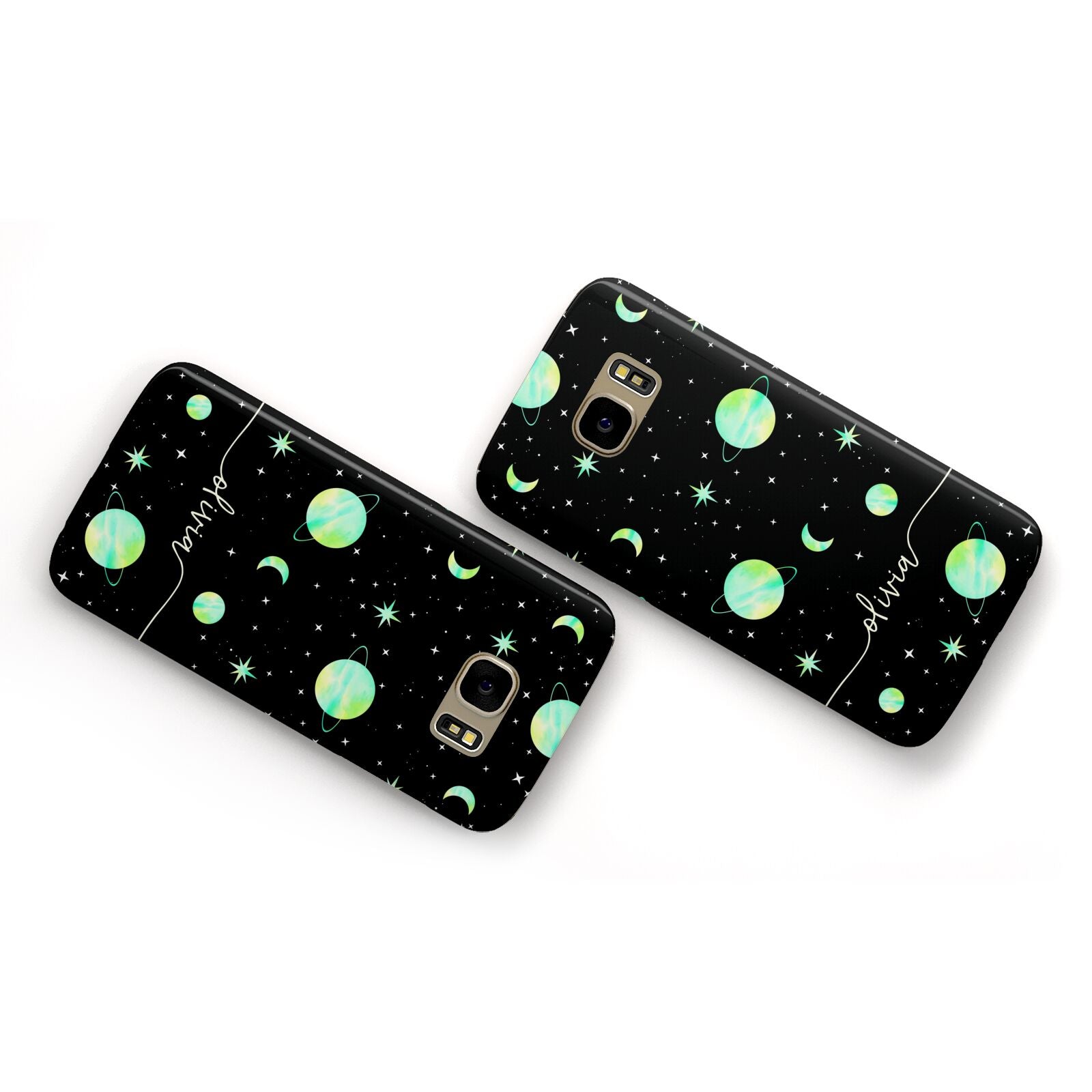 Green Galaxy Personalised Name Samsung Galaxy Case Flat Overview