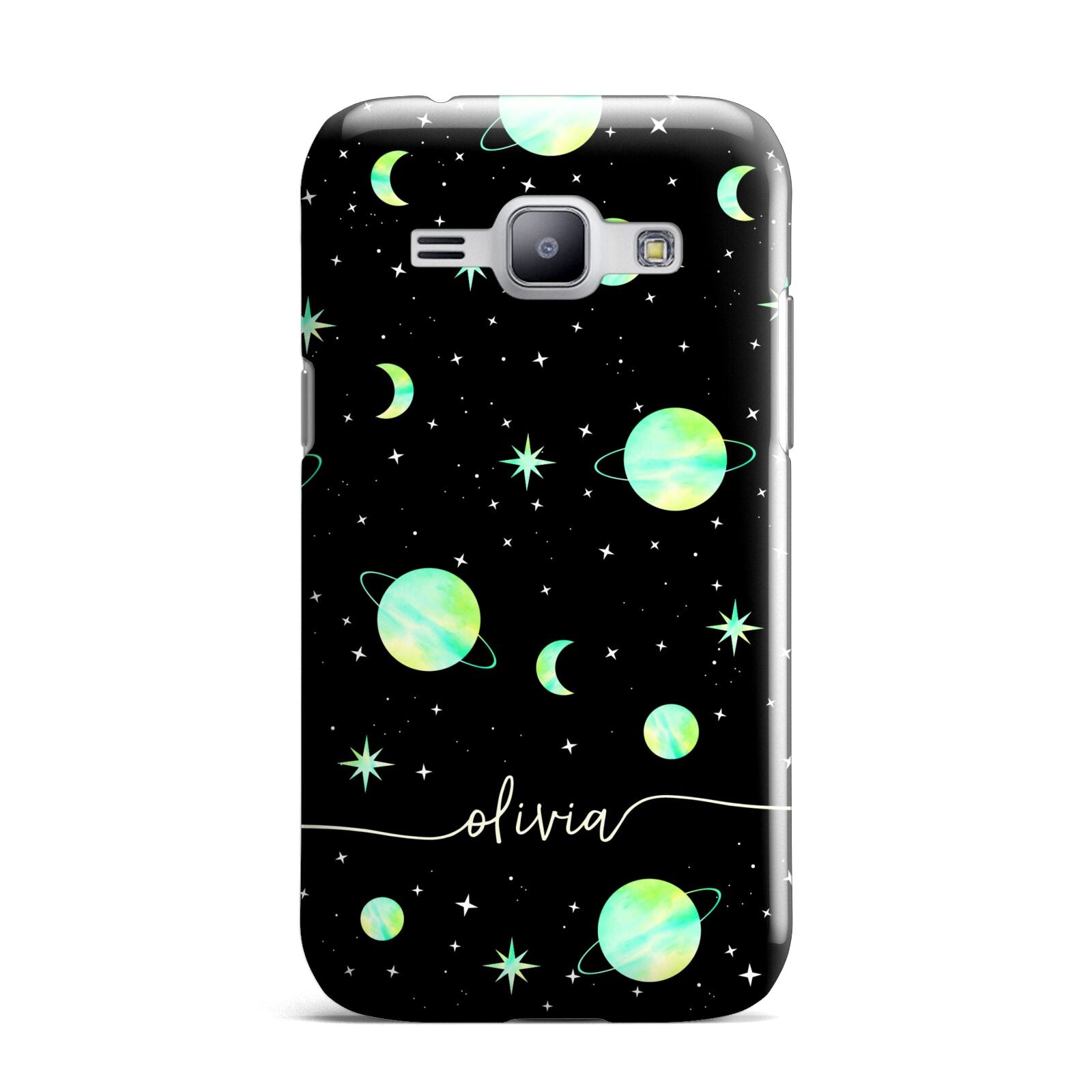 Green Galaxy Personalised Name Samsung Galaxy J1 2015 Case