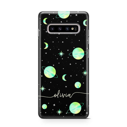 Green Galaxy Personalised Name Samsung Galaxy S10 Case