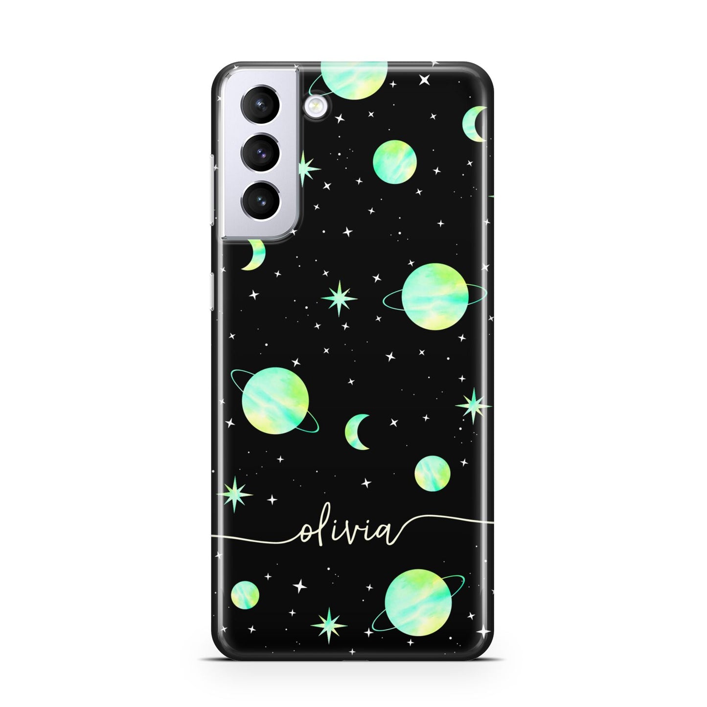 Green Galaxy Personalised Name Samsung S21 Plus Phone Case