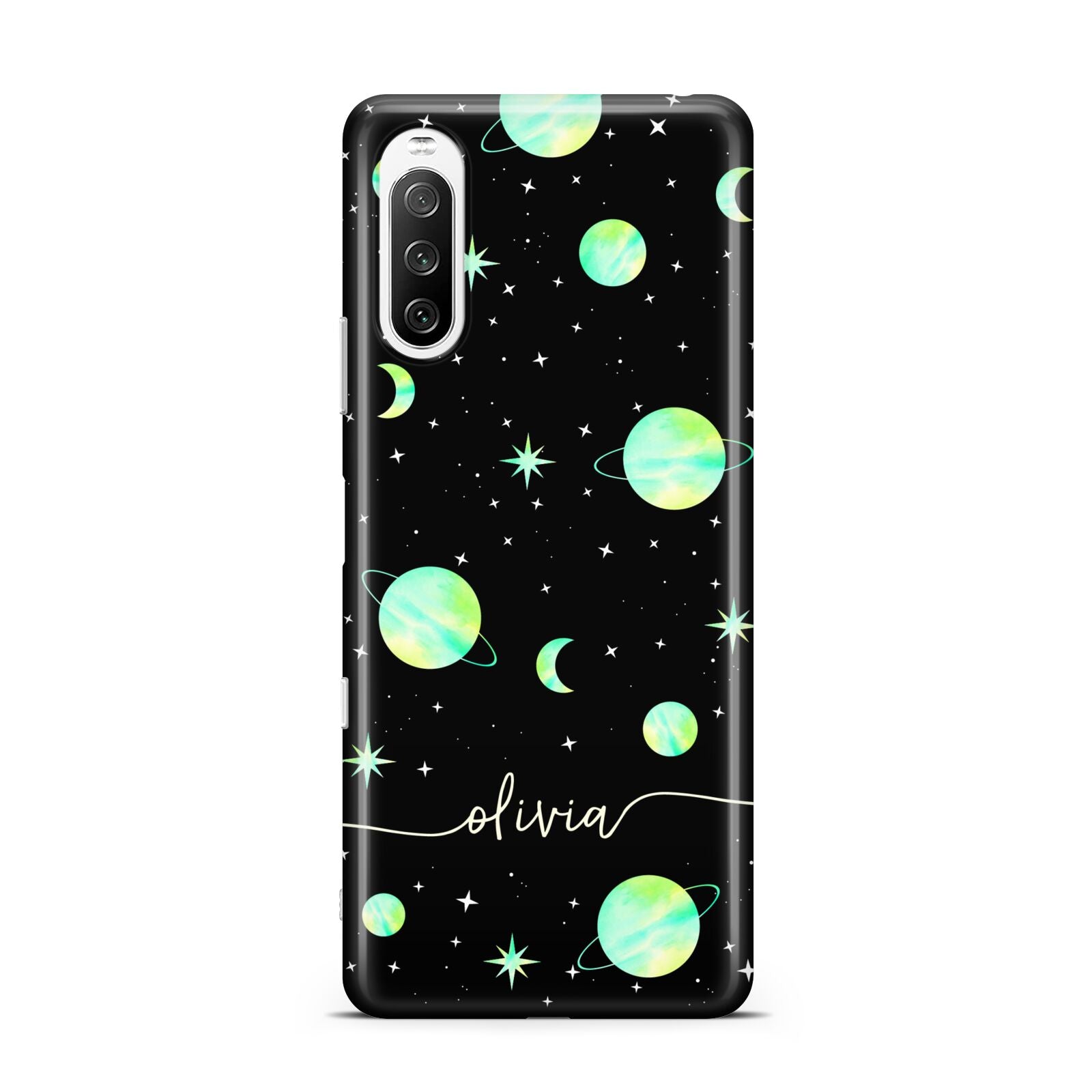 Green Galaxy Personalised Name Sony Xperia 10 III Case