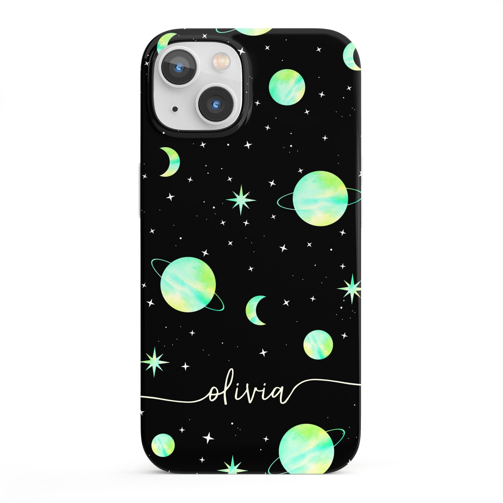 Green Galaxy Personalised Name iPhone 13 Full Wrap 3D Snap Case