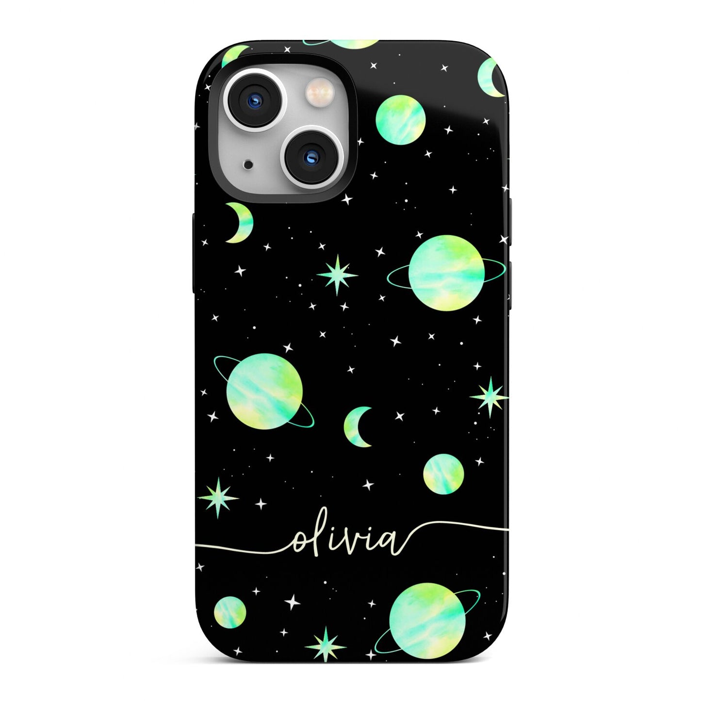 Green Galaxy Personalised Name iPhone 13 Mini Full Wrap 3D Tough Case