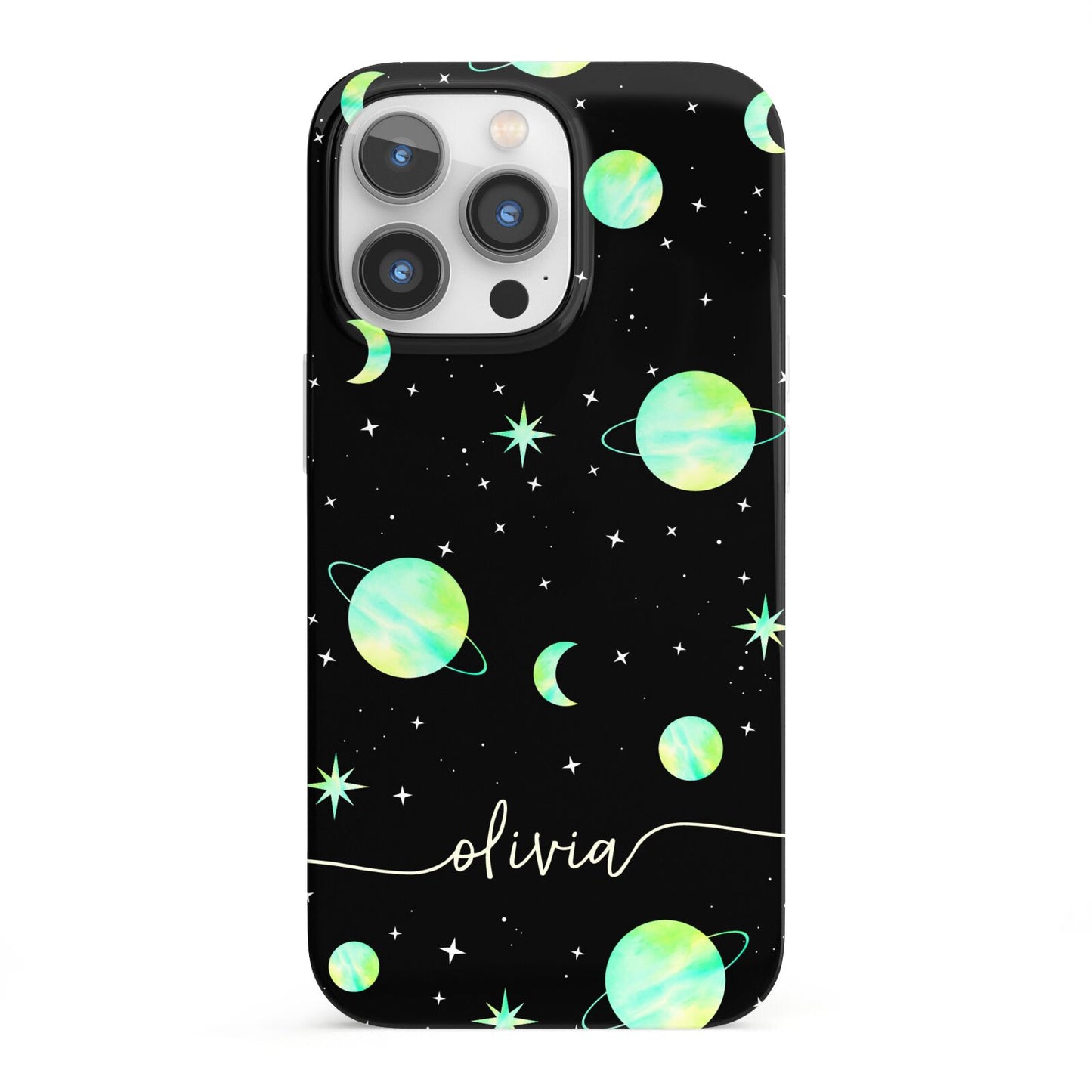 Green Galaxy Personalised Name iPhone 13 Pro Full Wrap 3D Snap Case