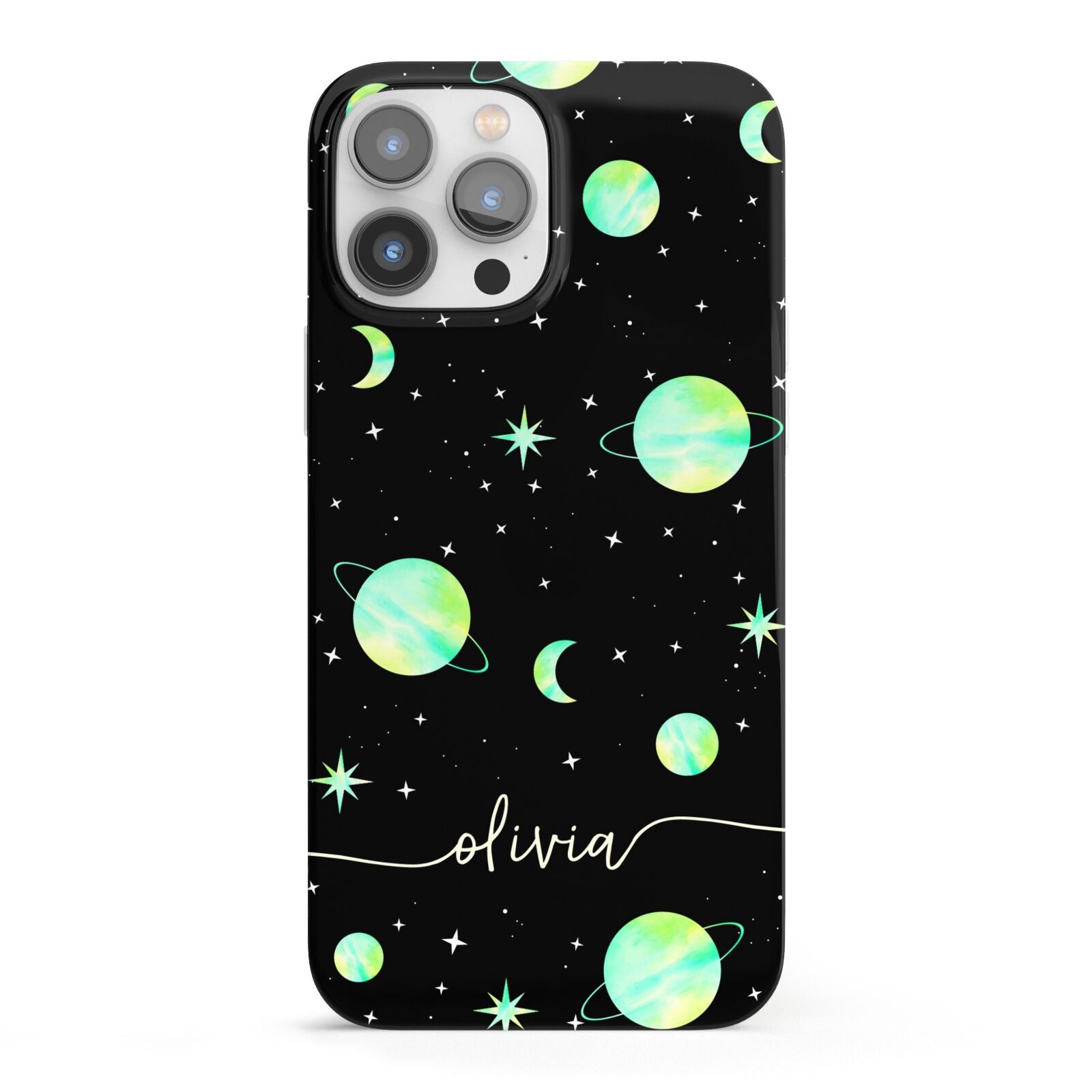 Green Galaxy Personalised Name iPhone 13 Pro Max Full Wrap 3D Snap Case