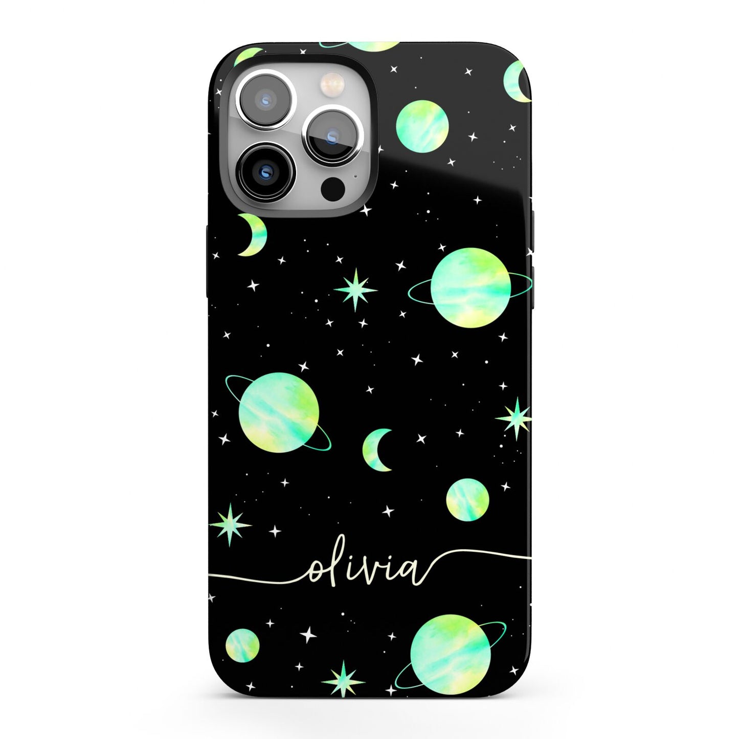 Green Galaxy Personalised Name iPhone 13 Pro Max Full Wrap 3D Tough Case