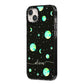 Green Galaxy Personalised Name iPhone 14 Plus Black Impact Case Side Angle on Silver phone