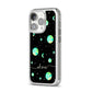 Green Galaxy Personalised Name iPhone 14 Pro Clear Tough Case Silver Angled Image