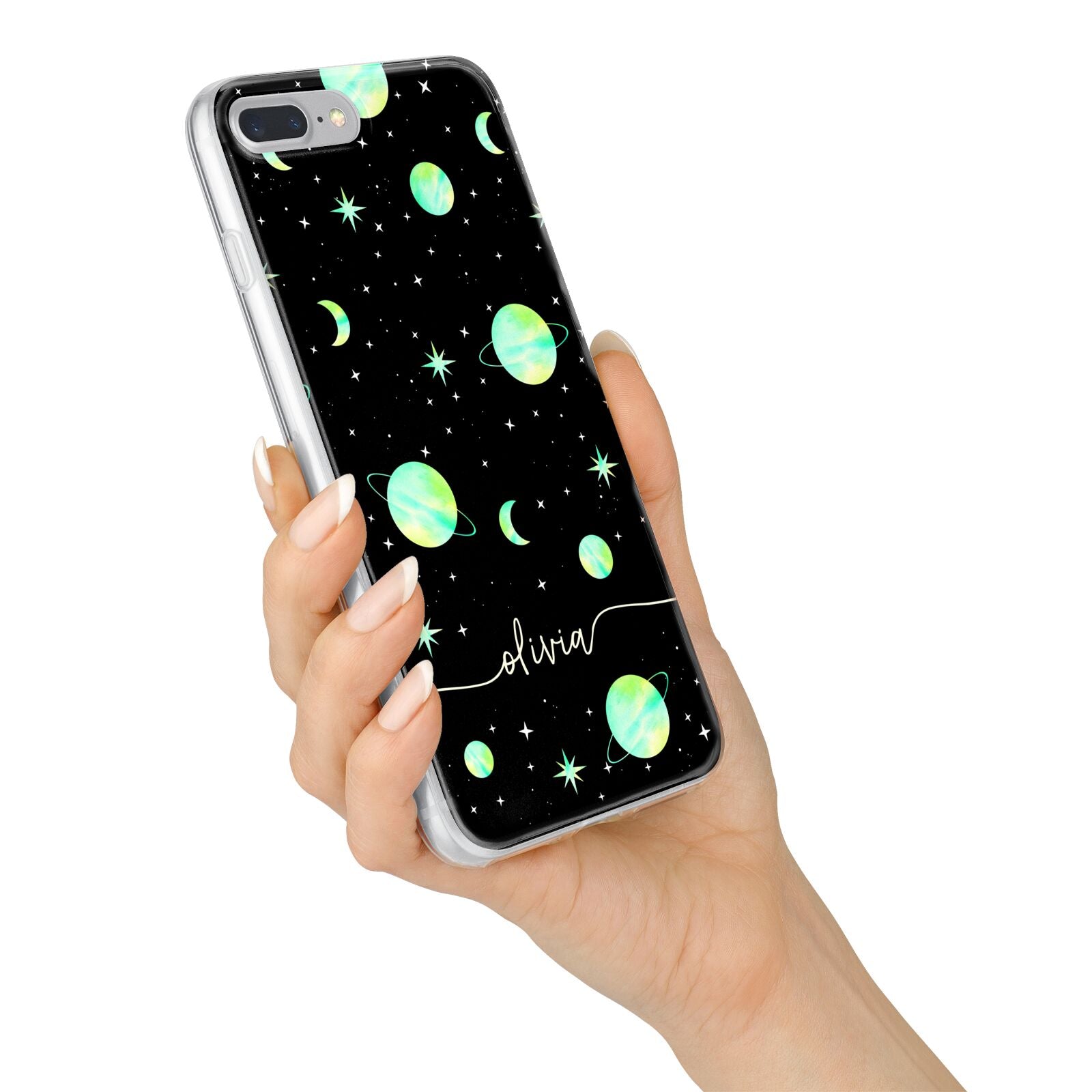 Green Galaxy Personalised Name iPhone 7 Plus Bumper Case on Silver iPhone Alternative Image