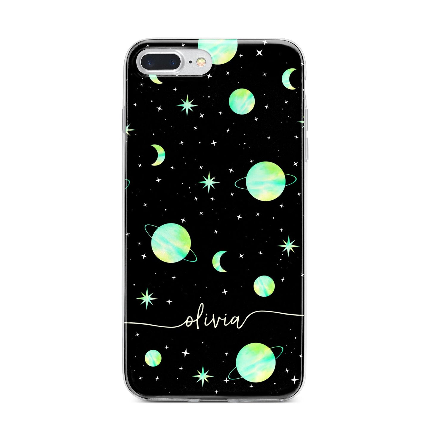 Green Galaxy Personalised Name iPhone 7 Plus Bumper Case on Silver iPhone