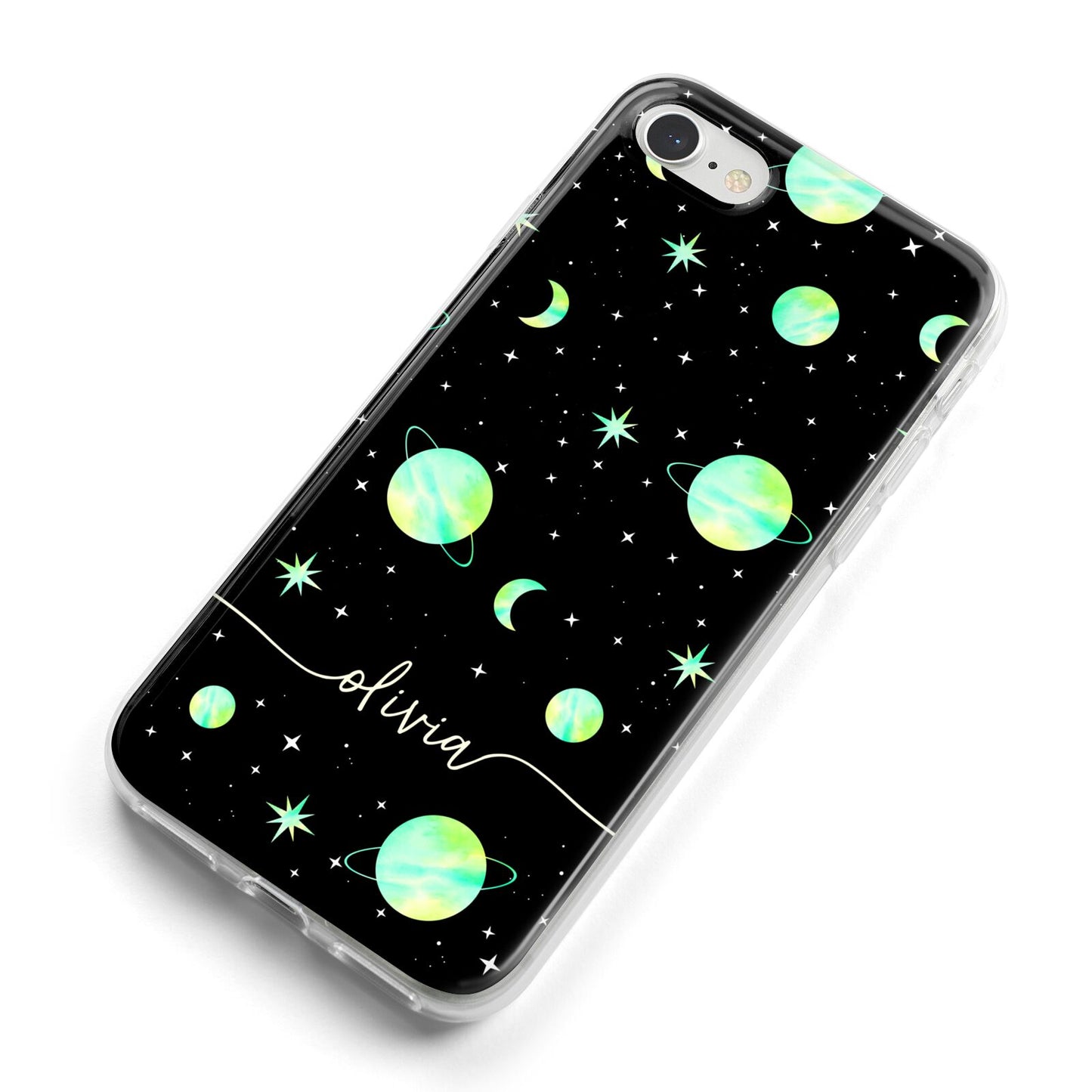 Green Galaxy Personalised Name iPhone 8 Bumper Case on Silver iPhone Alternative Image