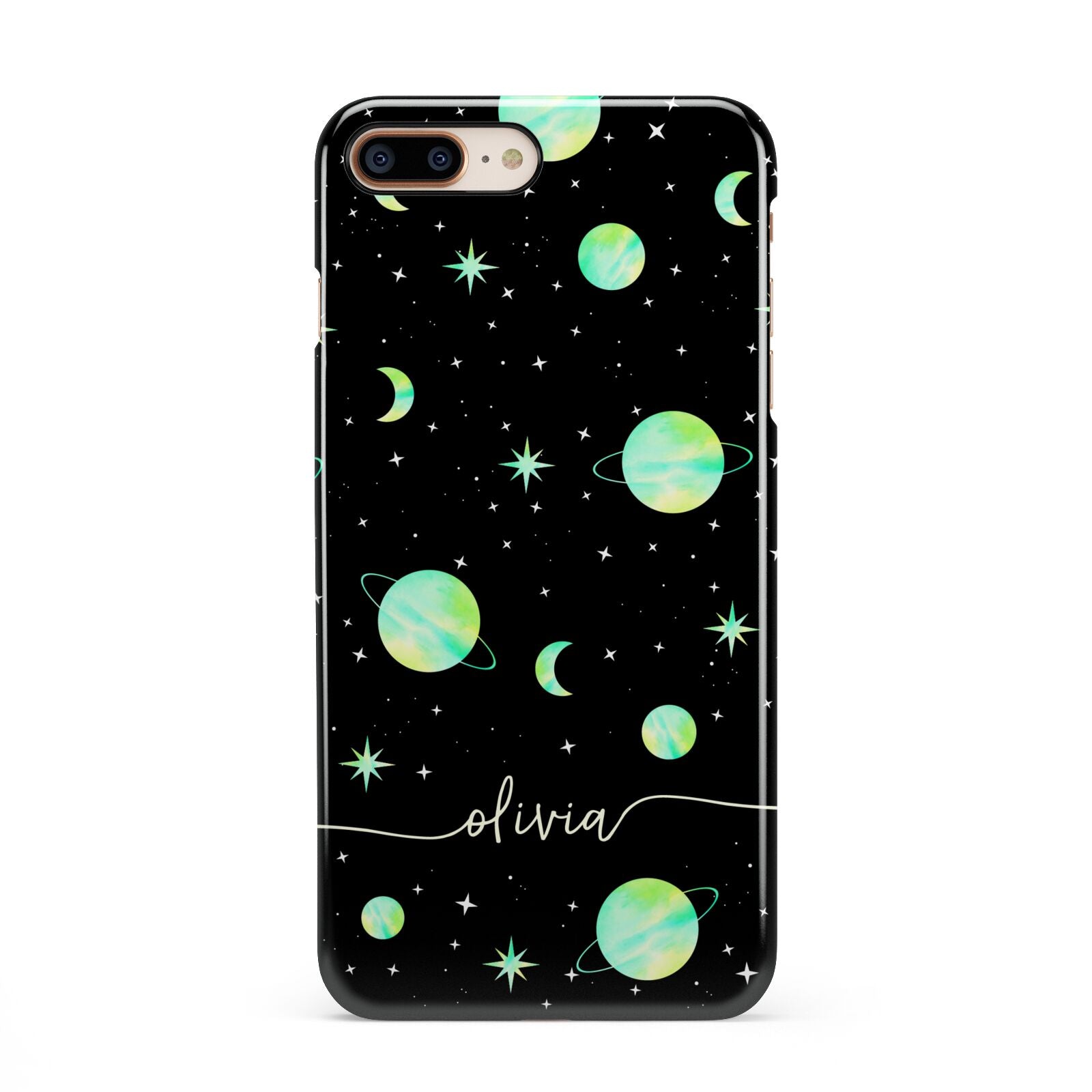 Green Galaxy Personalised Name iPhone 8 Plus 3D Snap Case on Gold Phone