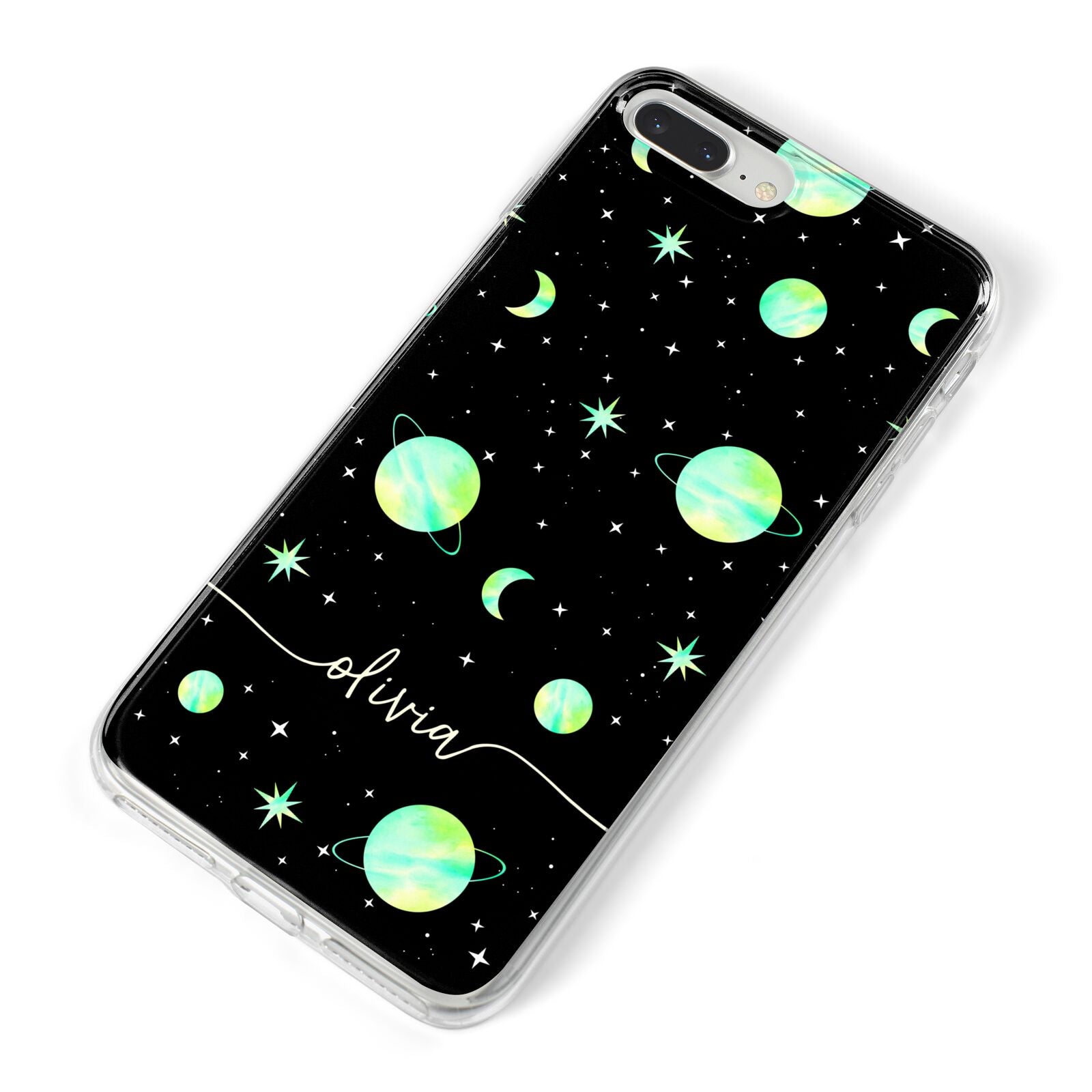 Green Galaxy Personalised Name iPhone 8 Plus Bumper Case on Silver iPhone Alternative Image